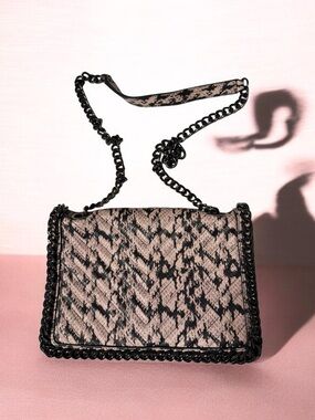 Aldo Pink Snake-Print Chain Crossbody Bag